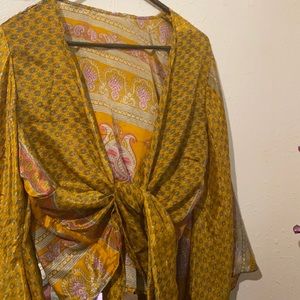 Luna wild recycled sari bell sleeve festival top